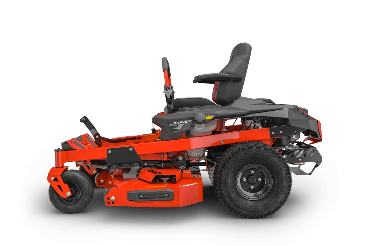 Red riding lawn mower on a white background