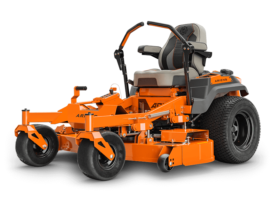 Orange zero-turn lawn mower on a black background