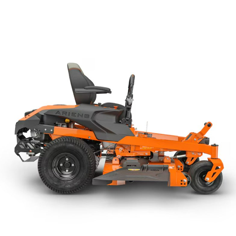 Orange and black Ariens zero-turn lawn mower on a white background