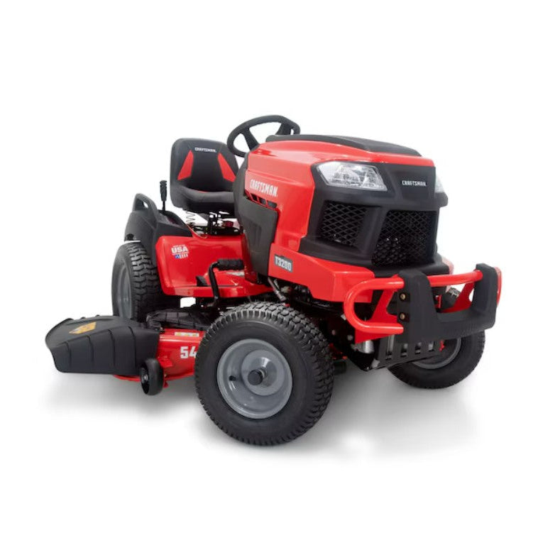 Red riding lawn mower on a white background